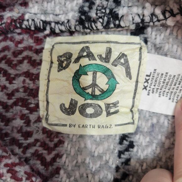 Baja Joe Hoodie XXL Red Stripe Knit Mexican Poncho Style Kangaroo Pocket - Picture 5 of 7